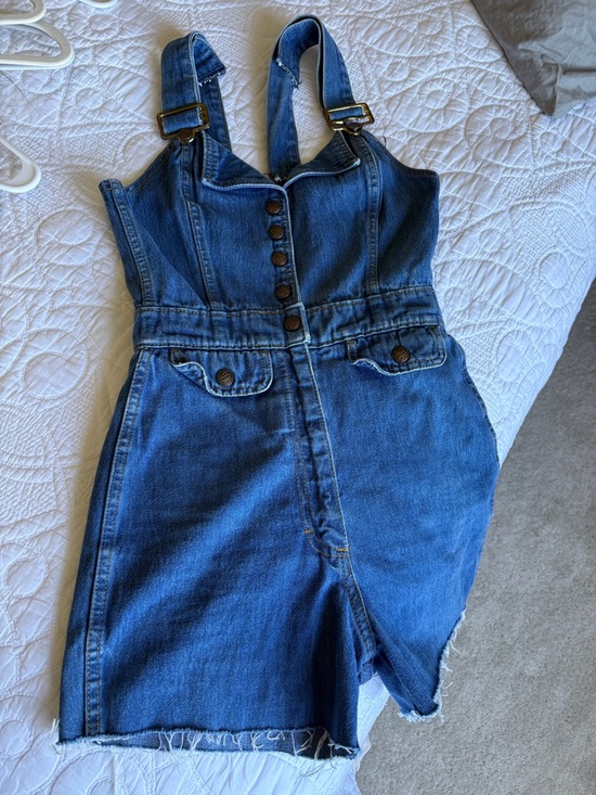 Vintage Pants - 70s vintage denim Shades Of Blue overall romper